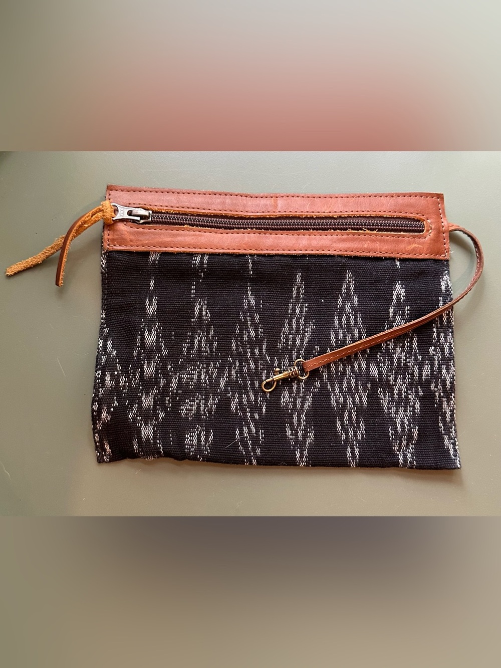Leather and cloth wallet • clutch • toiletry bag